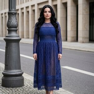 ASOS Royal Blue Lace Long Sleeve Dress